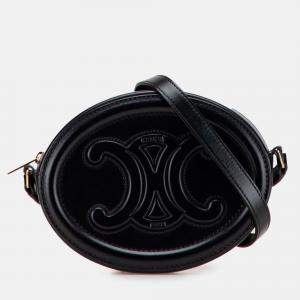 Pre Owned Celine Small Calfskin Black Cuir Triomphe Oval Crossbody