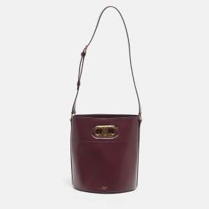 Pre Owned Celine Burgundy Leather Triomphe Maillon Bucket Bag