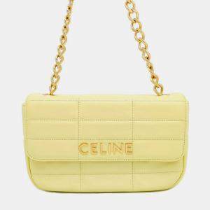 Pre Owned Celine Mono Chrome Yellow Leather Chain Shoulder Bag