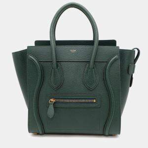 Pre Owned Celine Luggage Shopper Micro Dark Green Leather Handbag