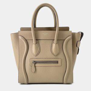Pre Owned Celine Luggage Shopper Micro Beige Leather Handbag