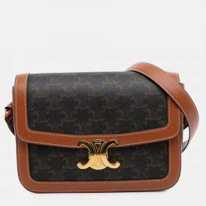 Pre Owned Celine Brown Classique Triomphe Coated Canvas and Calfskin Triomphe Crossbody