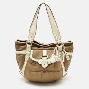 Pre Owned Celine Brown/Light Cream Canvas and Leather Boogie Hobo