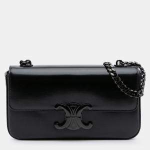 Pre Owned Celine Black Smooth Calfskin Cuir Triomphe Chain Shoulder Bag
