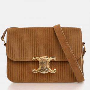 Pre Owned Celine Triomphe Teen Brown Suede Shoulder Bag