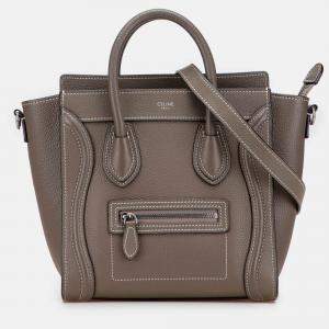 Pre Owned Celine Brown Nano Leather Luggage Tote