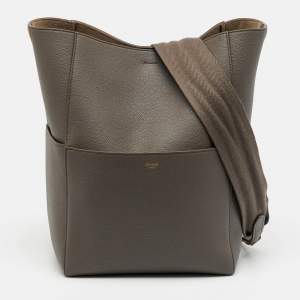 Pre Owned Celine Taupe Grey Leather Medium Sangle Seau Bag