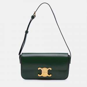 Pre Owned Celine Green Shiny Calfskin Claude Shoulder Bag