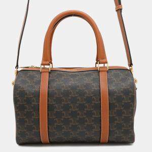 Pre Owned Celine Triomphe Mini Tan PVC Leather Boston Bag