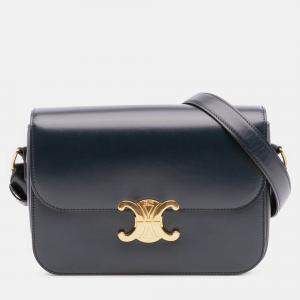Pre Owned Celine Blue Classique Shiny Calfskin Triomphe Crossbody