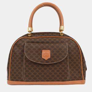 Pre Owned Celine Brown Coated Canvas Leather Macadam Handbag