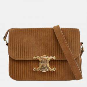 Pre Owned Celine Brown Teen Striped Suede Triomphe Crossbody