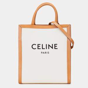 Pre Owned Celine Beige Small Canvas Vertical Cabas Satchel
