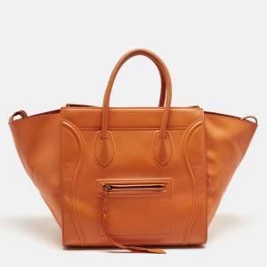 Pre Owned Celine Orange Leather Medium Phantom Luggage Tote