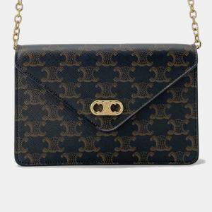 Pre Owned Celine Celine Chain Wallet Black/Brown Pvc/Leather