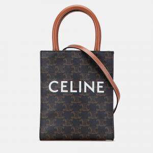 Pre Owned Celine Brown Mini Triomphe Coated Canvas Vertical Cabas Satchel