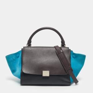 Pre Owned Celine Tricolor Leather and Suede Small Trapeze Top Handle Bag