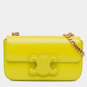 Pre Owned Celine Yellow Calfskin Cuir Triomphe Chain Shoulder Bag