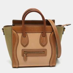 Pre Owned Celine Tricolor Nubuck and Leather Nano Luggage Tote