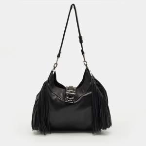 Pre Owned Celine Black Leather Fringe Dimitri Shoulder Bag