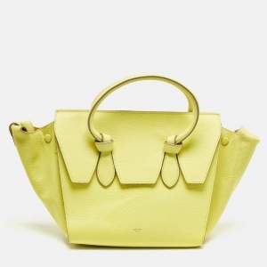 Pre Owned Celine Lime Yellow Leather Mini Tie Tote