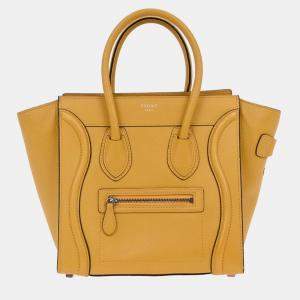 Pre Owned Celine Yellow Leather Micro Luggage Tote Bag