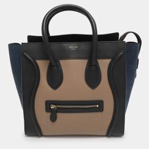 Pre Owned Celine Multicolor Leather and Suede Mini Luggage Tote
