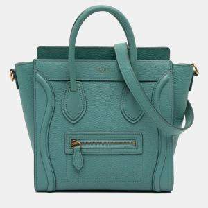 Pre Owned Celine Blue Nano Goatskin Luggage Tote
