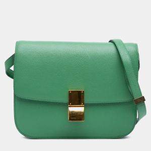 Pre Owned Celine Green Medium Calfskin Classic Box