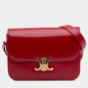 Pre Owned Celine Red Classique Shiny Calfskin Triomphe Crossbody