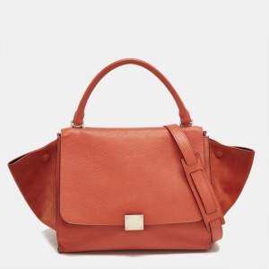 Pre Owned Celine Orange Leather and Suede Medium Trapeze Top Handle Bag