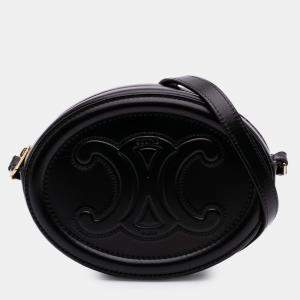 Pre Owned Celine Black Small Calfskin Cuir Triomphe Oval Crossbody
