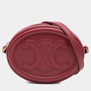 Pre Owned Celine Red Small Calfskin Cuir Triomphe Oval Crossbody