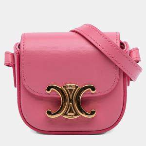 Pre Owned Celine Pink Mini Shiny Calfskin Triomphe Crossbody