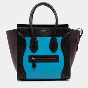 Pre Owned Celine Blue Micro Tricolor Leather Luggage Tote