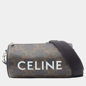 Pre Owned Celine Brown Triomphe Coated Canvas Cylinder Crossbody