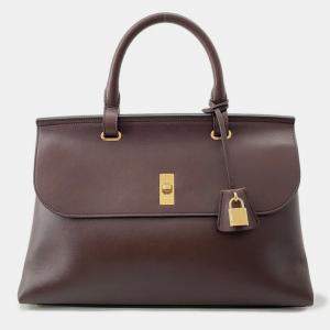 Pre Owned Celine Occur 16 (Case) Soft Handbag Hickory Leather Size Medium