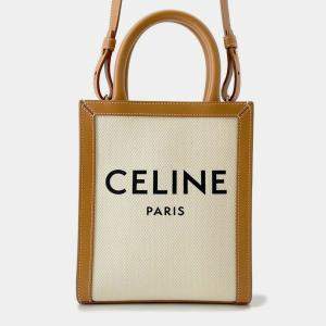 Pre Owned Celine Vertical Cabas Natural/Tan Canvas Leather Mini Tote