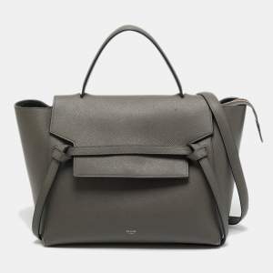 Pre Owned Celine Grey Leather Mini Belt Top Handle Bag