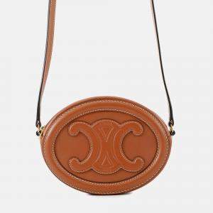 Pre Owned Celine Oval Purse Cuir Triomphe Shoulder Bag Tan Leather