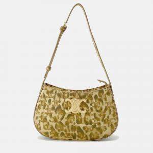 Pre Owned Celine Triomphe Tilly Leopard One-Shoulder Bag Beige Pvc Leather