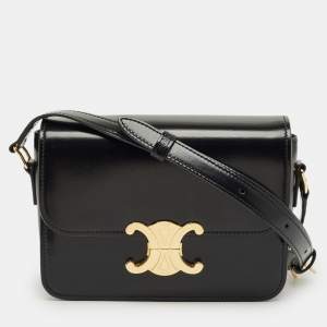 Pre Owned Celine Black Glossy Leather Teen Triomphe Shoulder Bag