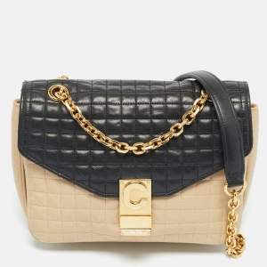Pre Owned Celine Beige/Black Quilted Leather Medium C Bag