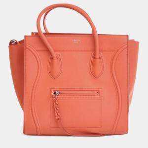 Pre Owned Celine Orange Medium Leather Phantom Luggage Tote
