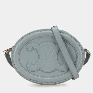 Pre Owned Celine Blue Small Calfskin Cuir Triomphe Oval Crossbody
