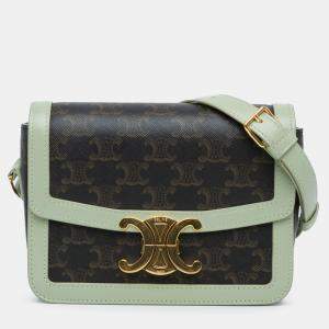 Pre Owned Celine Brown Teen Triomphe Coated Canvas and Calfskin Triomphe Crossbody
