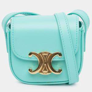 Pre Owned Celine Blue Leather Triomphe AirPods Case with Strap
