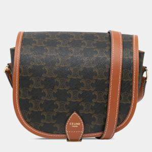 Pre Owned Celine Brown Medium Triomphe Coated Canvas Folco Crossbody