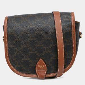 Pre Owned Celine Brown Medium Triomphe Coated Canvas Folco Crossbody