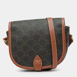 Pre Owned Celine Brown Medium Triomphe Coated Canvas Folco Crossbody